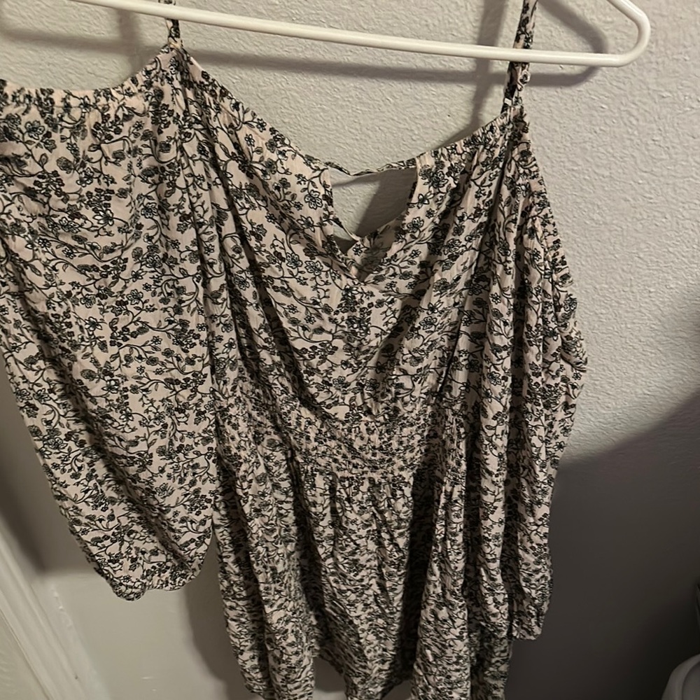 Old Navy Cream and Black Sundress with One Shoulder Neckline and Dolman Sleeves